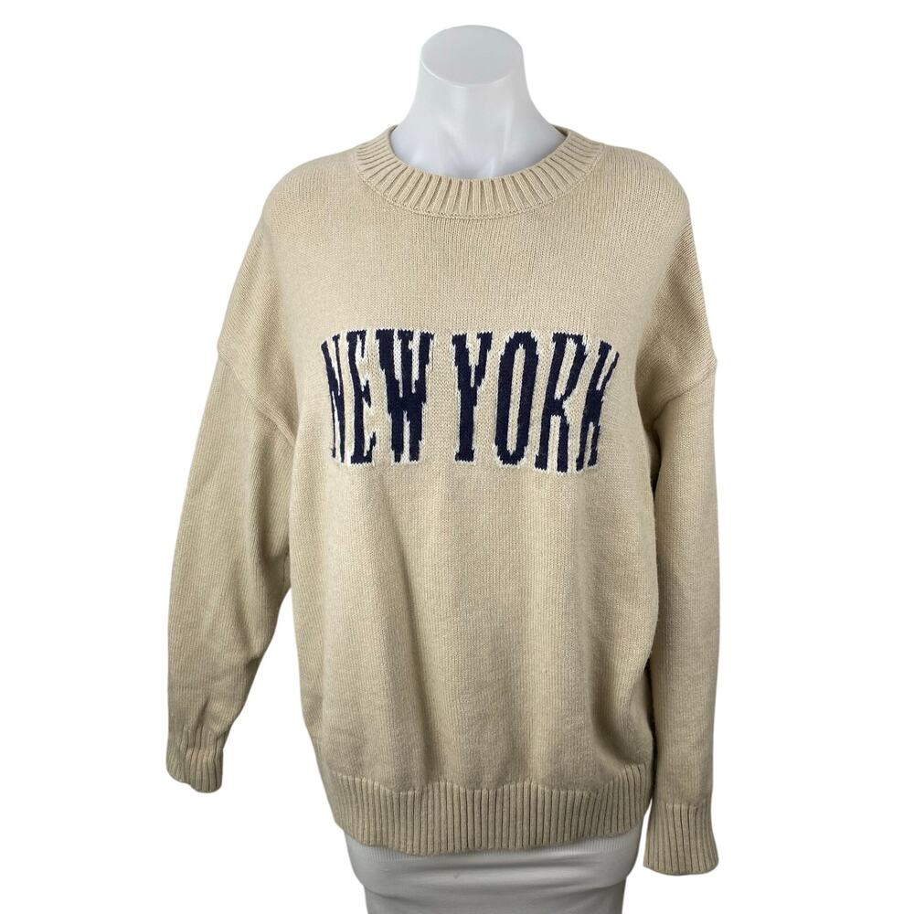 Le Lis Women's Beige New York Long Sleeve Crew Neck Oversized Sweater Top Size M